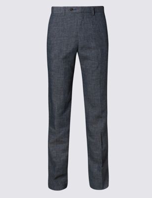 Flat Front Textured Trousers